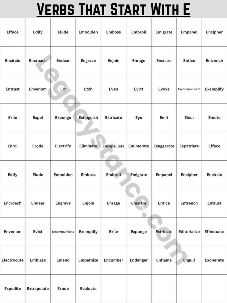 Extension Master List of Verbs That Start With E