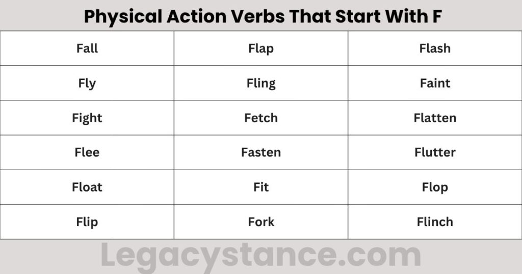 Physical Action Verbs That Start With F