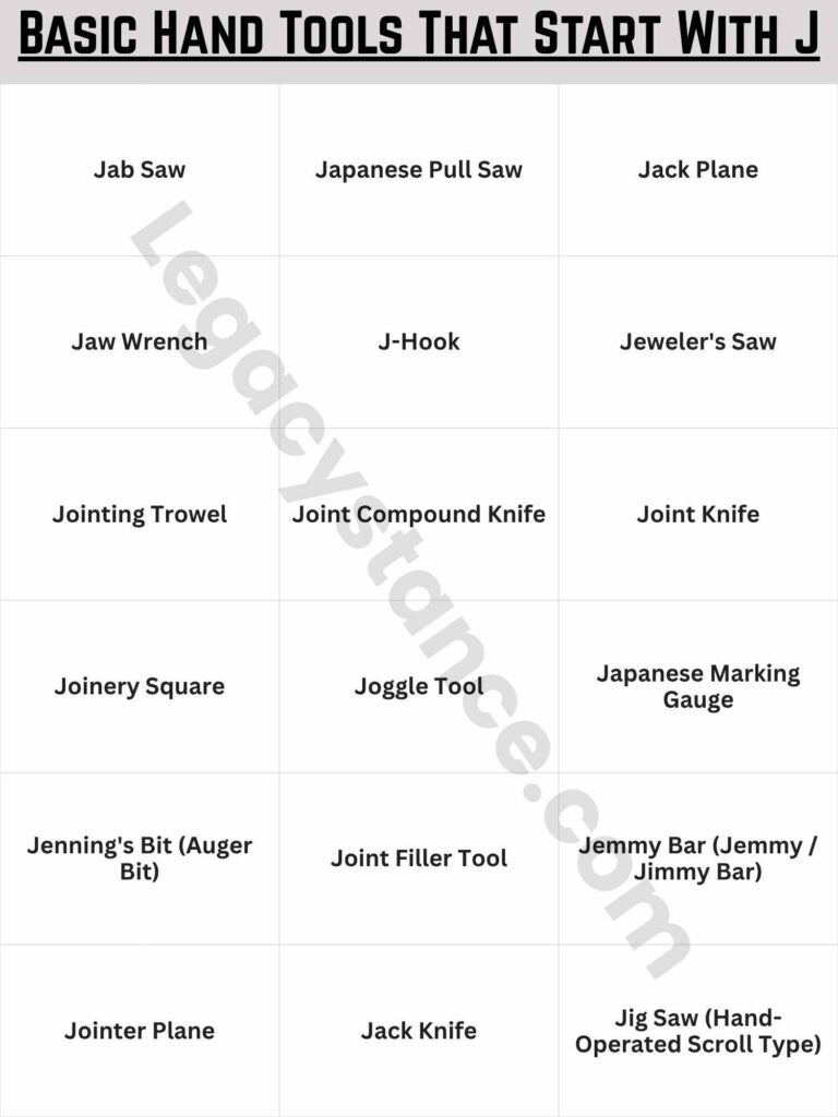 Basic Hand Tools That Start With J