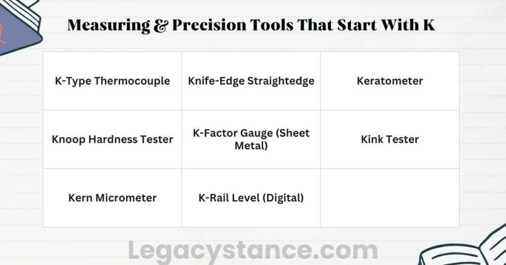 Measuring & Precision Tools That Start With K
