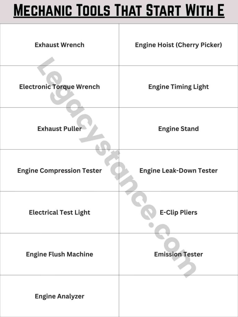 Mechanic Tools That Start With E