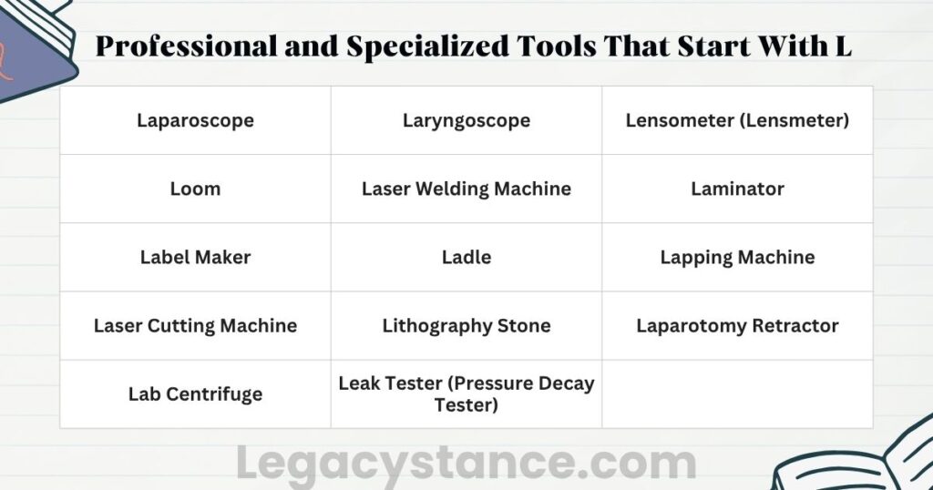 Professional and Specialized Tools That Start With L