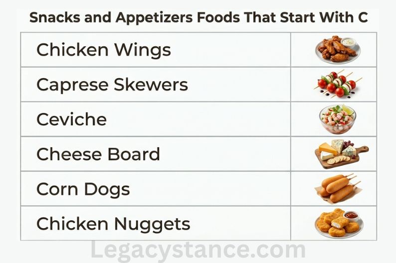 Snacks and Appetizers Foods That Start With C