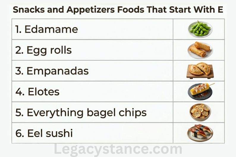 Snacks and Appetizers Foods That Start With E