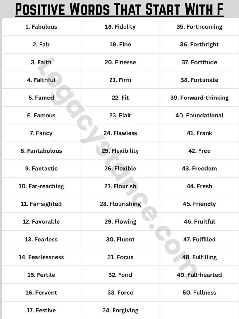 Complete List of 81+ Positive Words That Start With F