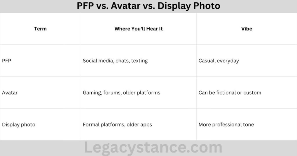 PFP vs. Avatar vs. Display Photo